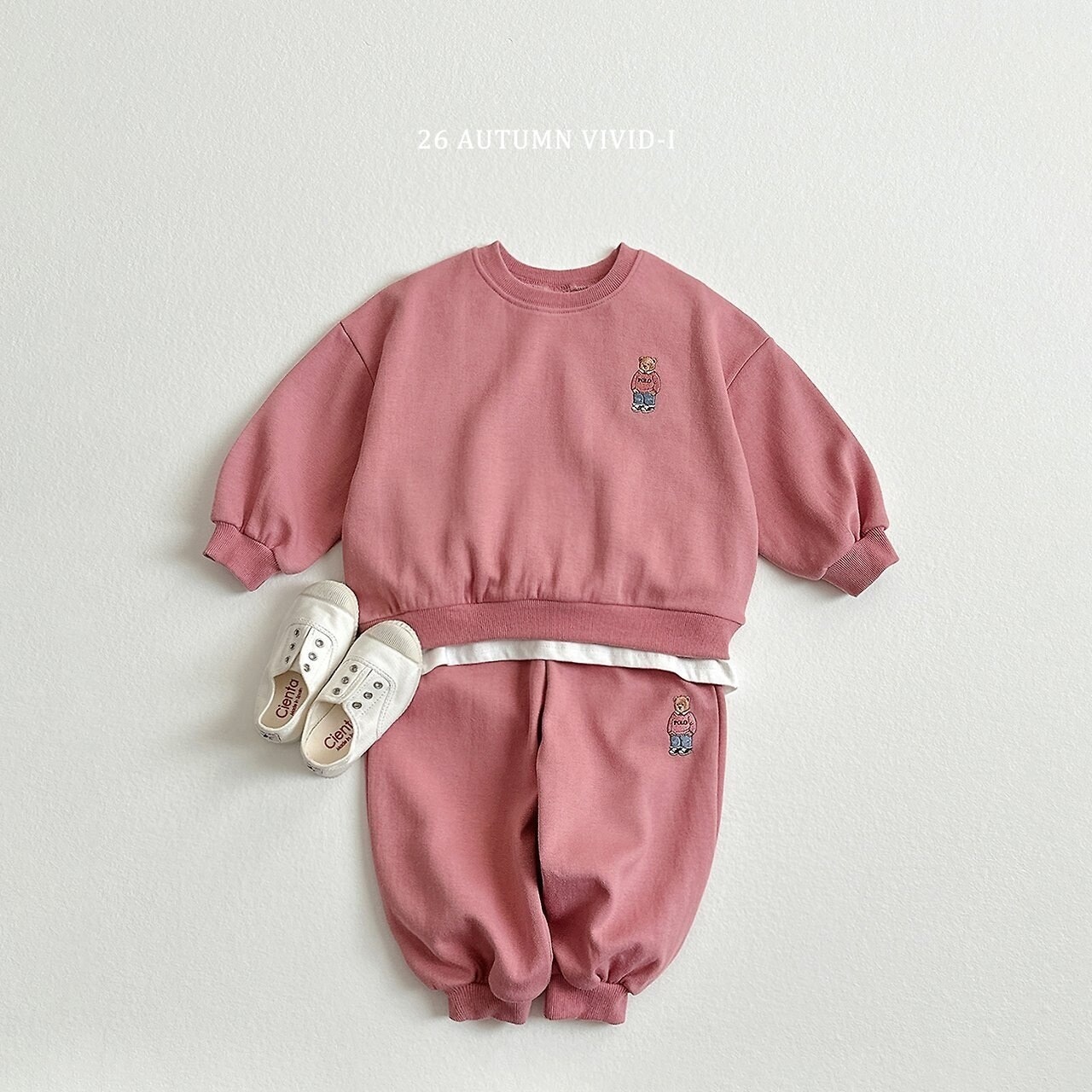 韓国子供服 / VIVID-I / 26Autumn /刺繍ベアー セットアップ / キッズ服 / ジュニア服 / 秋服 *XS~JM*