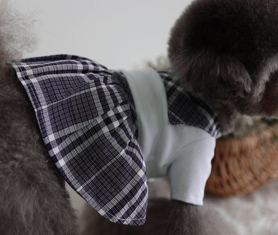 rora check sailor one-piece S ~ XL 3color / 犬服 春夏 ワンピース チェック柄 セーラー服 犬の服 お揃い 可愛い ドッグウェア お出かけ onepiece68