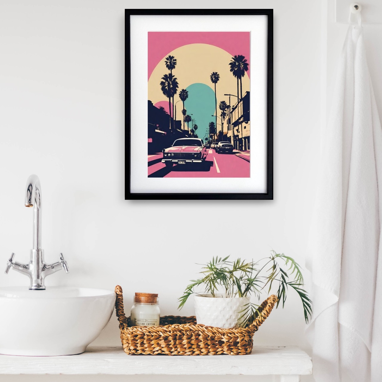 LA Bluebird｜ロサンゼルスのサンセットを描いたレトロビンテージポスター｜西海岸テイストの大人モダンな部屋に合うアートA3ポスター