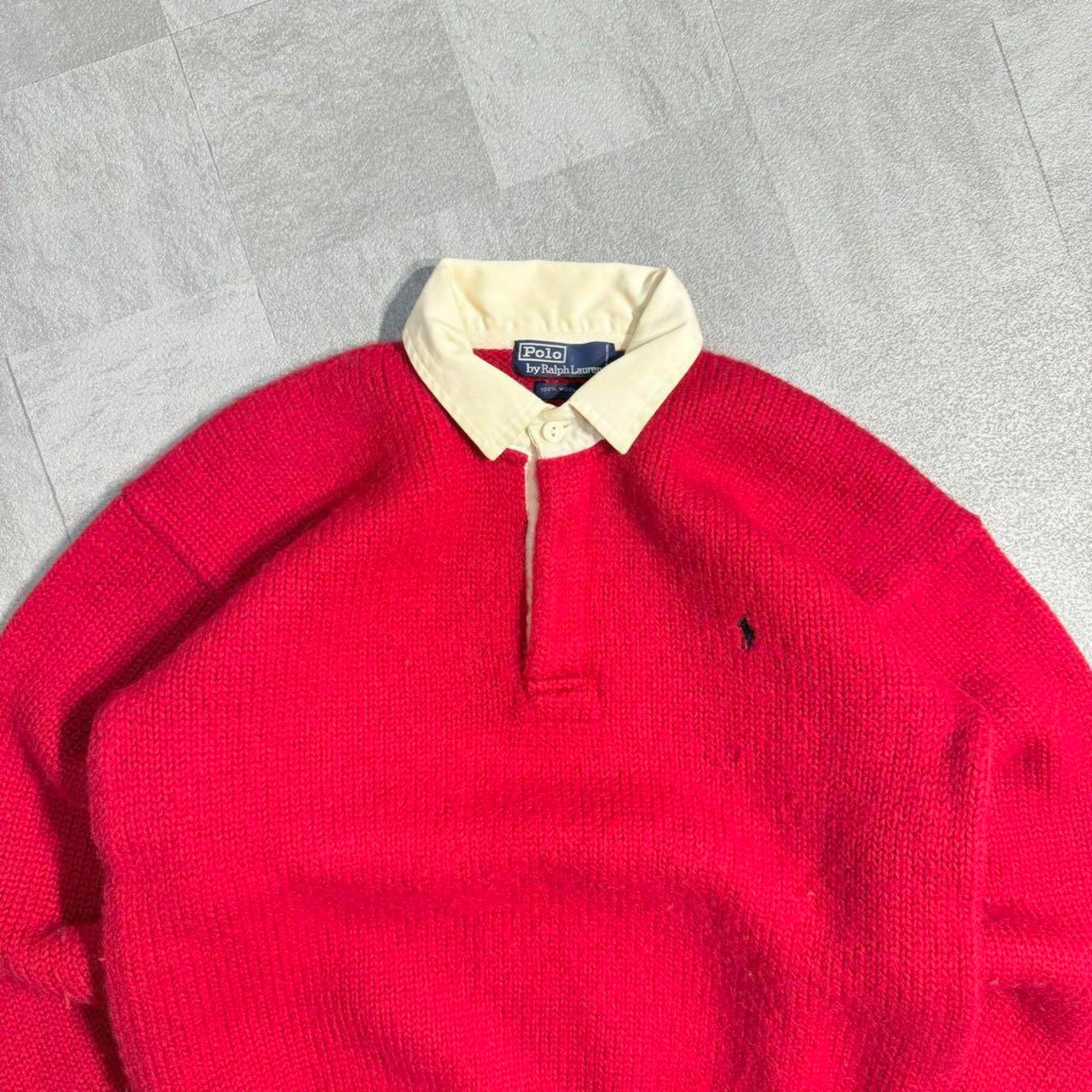 【究極】ポロラルフローレン セーター 90s ロゴ刺繍 襟切替 ゴムボタン 美品