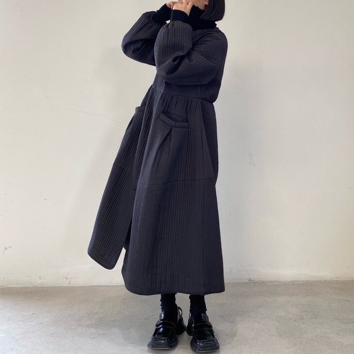982 BALMAIN キルティング ロングコート 黒 XL（A-line quilted flare 