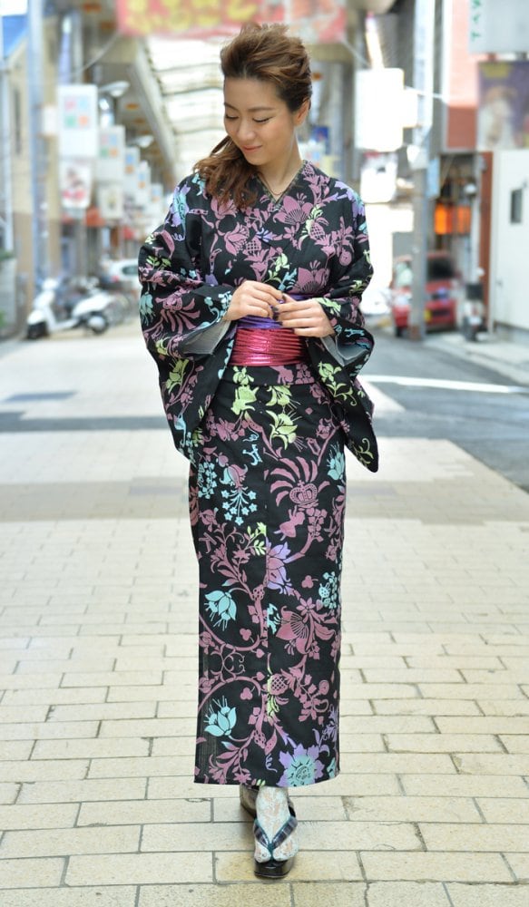 rumirockピンクと黒の浴衣帯 rumirockピンクと黒の浴衣帯 仕立て上がり