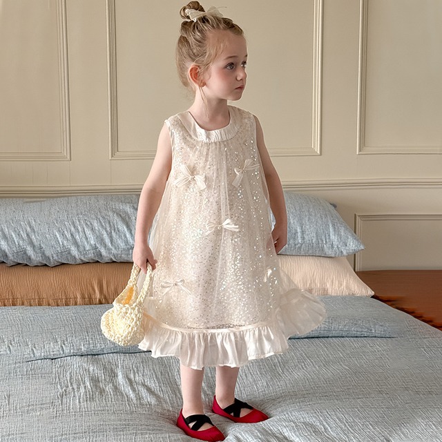 夏リボン輝きスパンコールワンピース