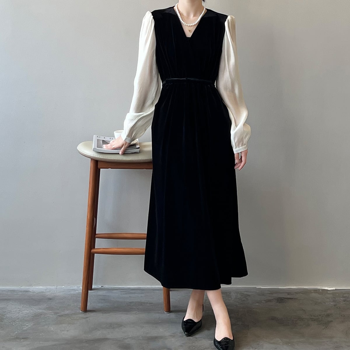 【新作予約】ベロア×シャツワンピース ladies ママコーデ 入園式 入学式