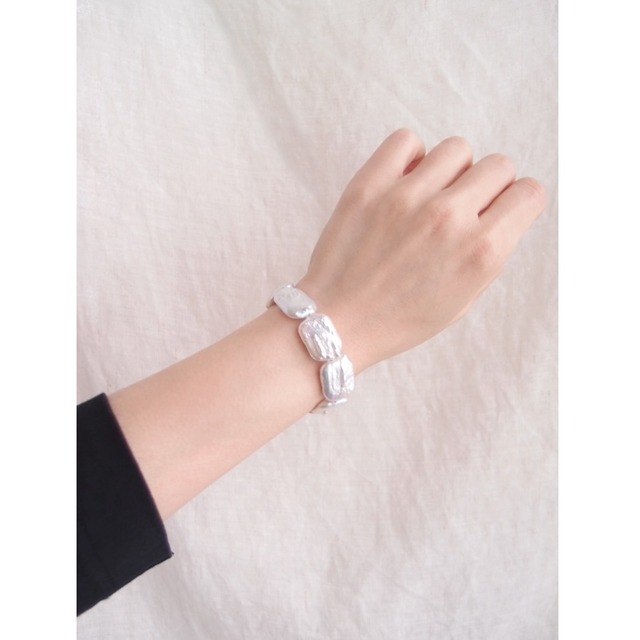 【RP】Rectangle Pearl Bracelet／レクタングルパール マンテルブレスレット（White）