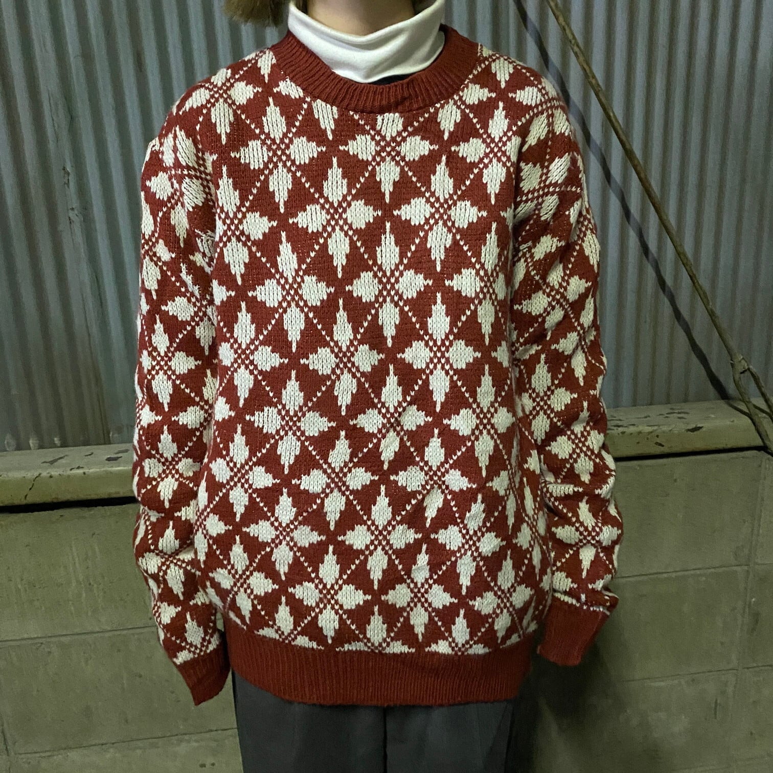 70年代 USA製 Jantzen ジャンセン レトロ 総柄 ニットセーター メンズM 