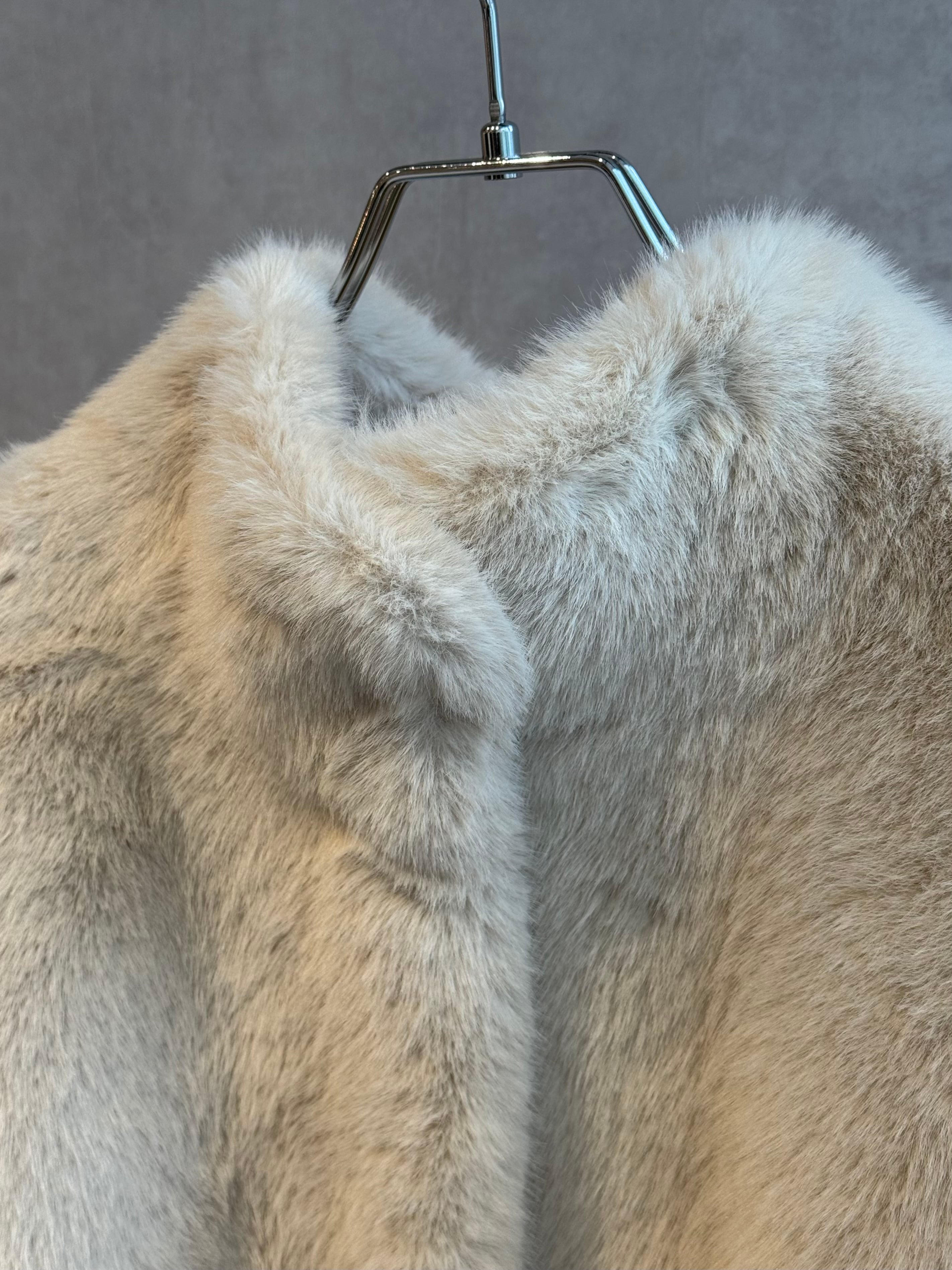 stand collar eco fur long coat