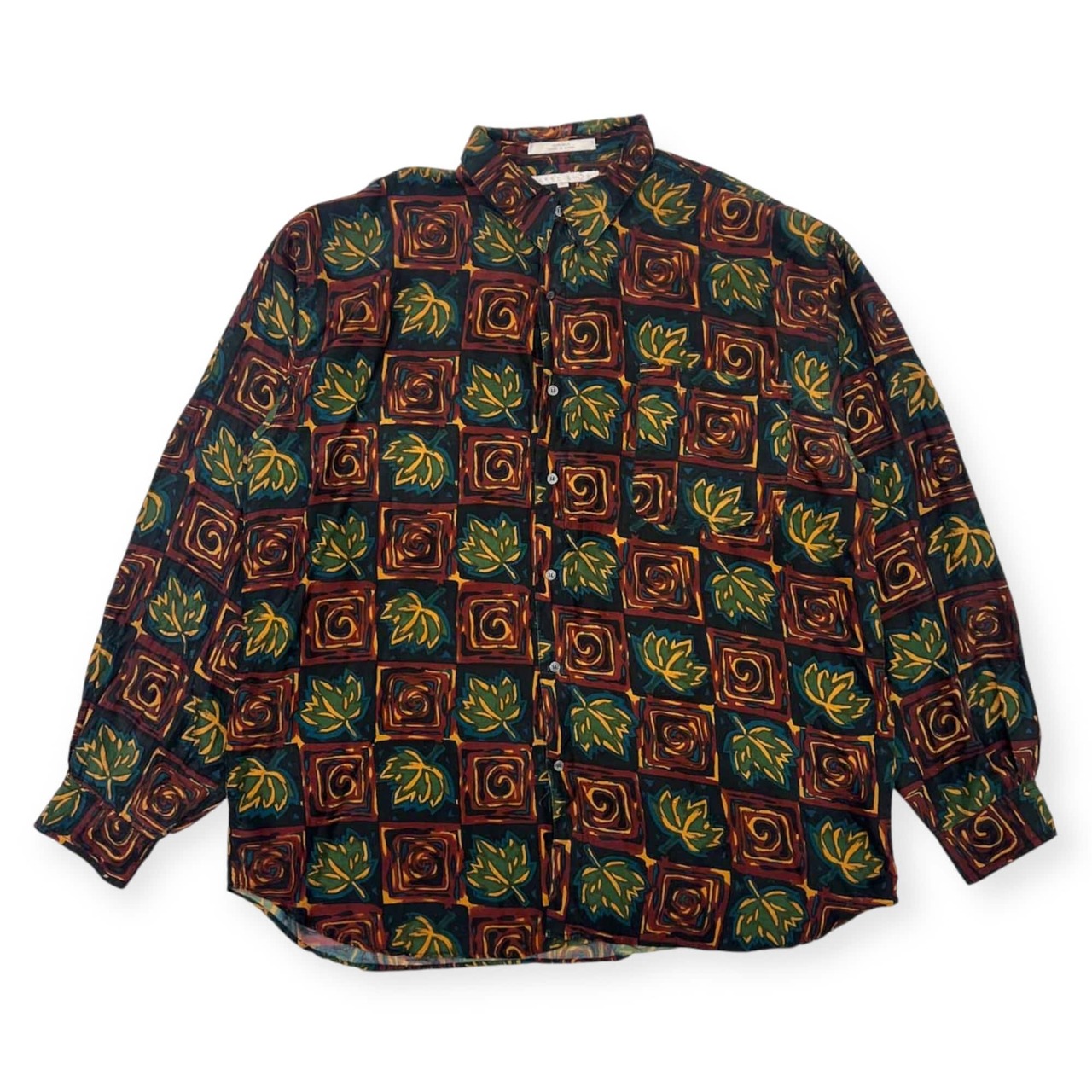 シルク100% PERRY ELLIS ペリー エリス アートデザイン 長袖シャツ 柄シャツ XL/マルチ メンズ