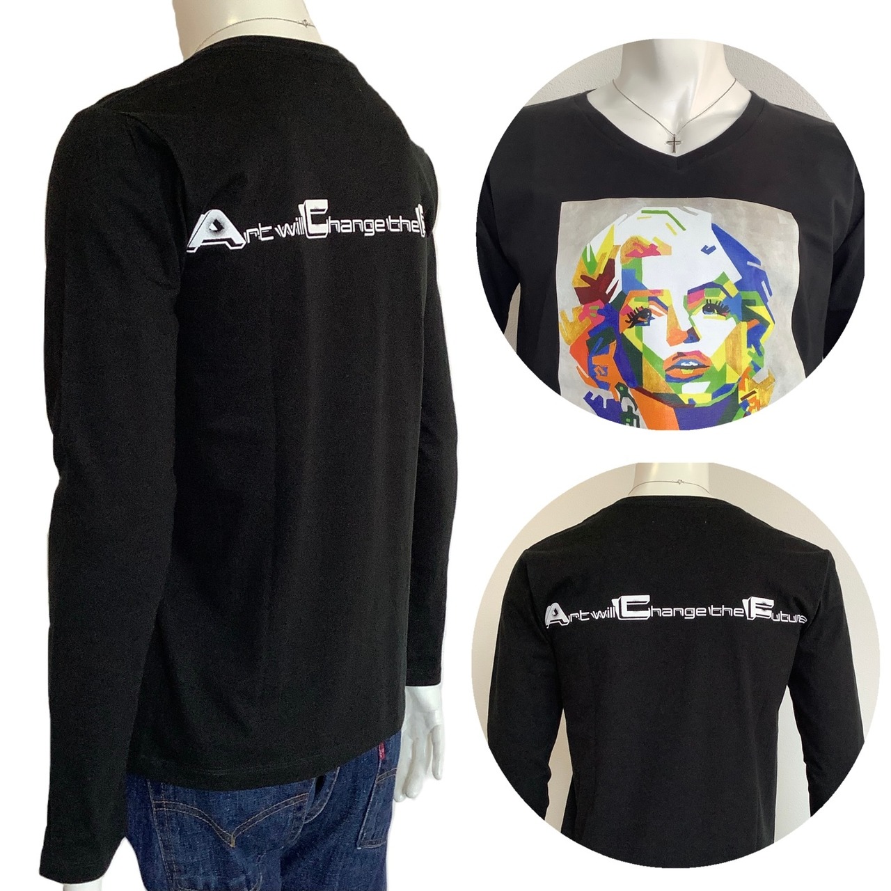 Vivid woman ( 鮮やかな女性 ) VネックロングTシャツ ブラック