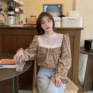 小花柄　レース切り替えブラウス　AJ44170-D04