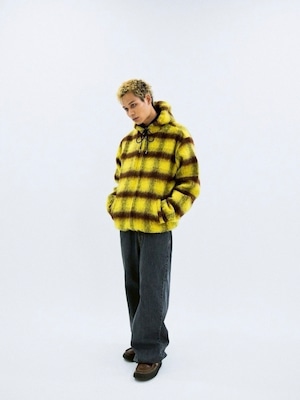 【BIO】 CHECKED SHAGGY ZIP HOODIE