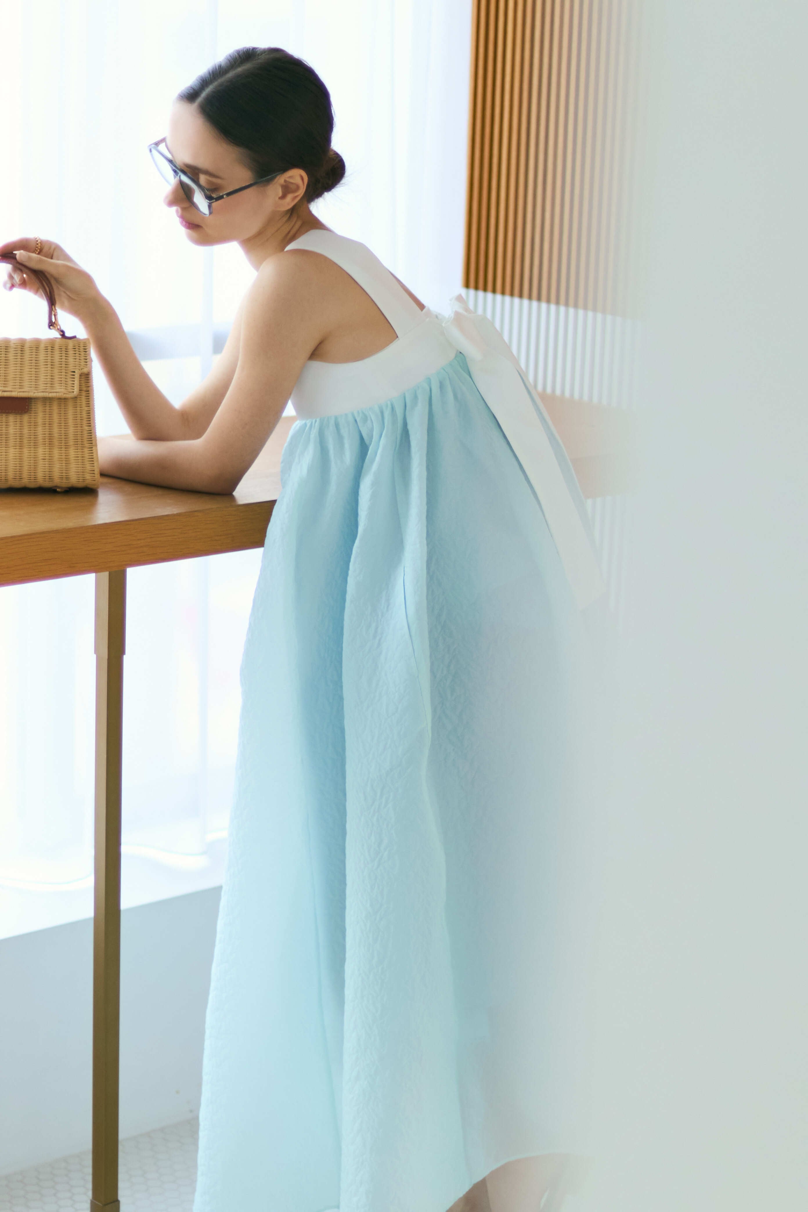 Silky jacquard long dress | Bluelea