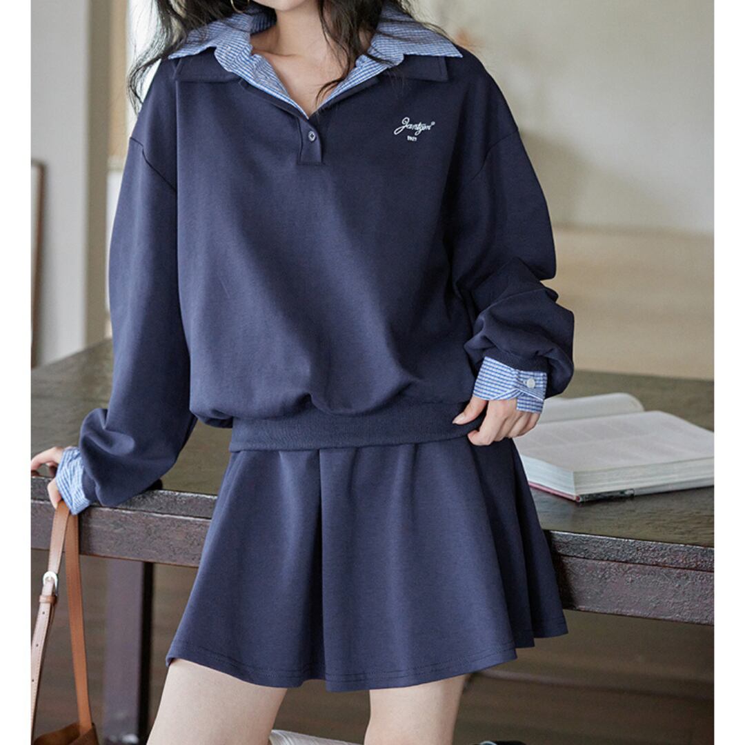 casual long sleeve navy blue sweatshirt