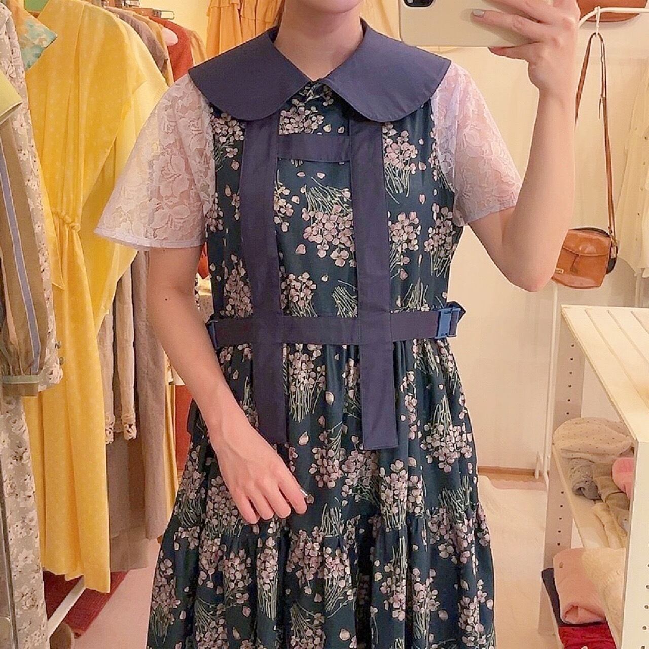 original item / attached flower harness one-piece , navy