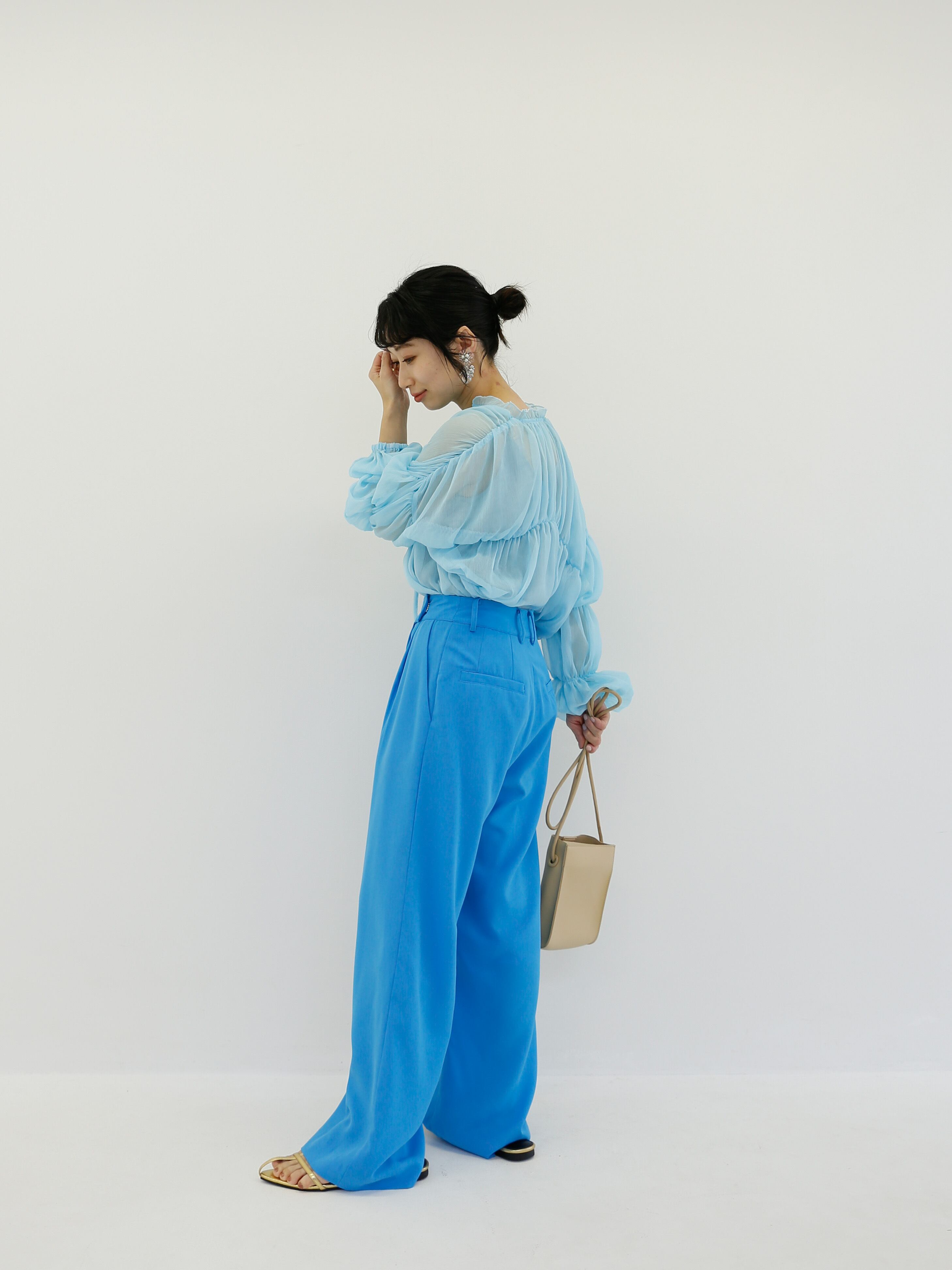 triple shirring blouse set（blue） | Katrin TOKYO
