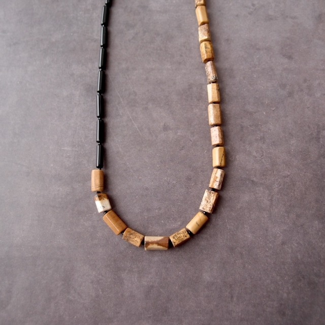 再入荷【GP】Picture Jasper× Black Onyx Asymmetry Necklace／ピクチャージャスパー × オニキス ネックレス