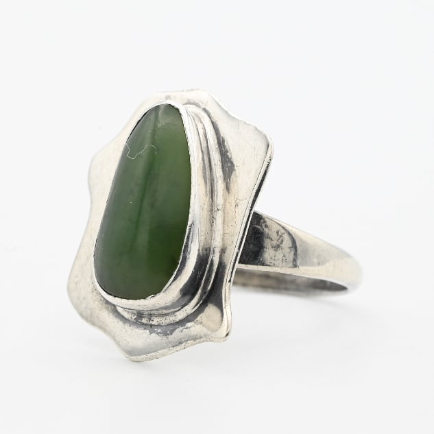 Green Jade Accent Abstract Design Top Ring #14.5 / Denmark