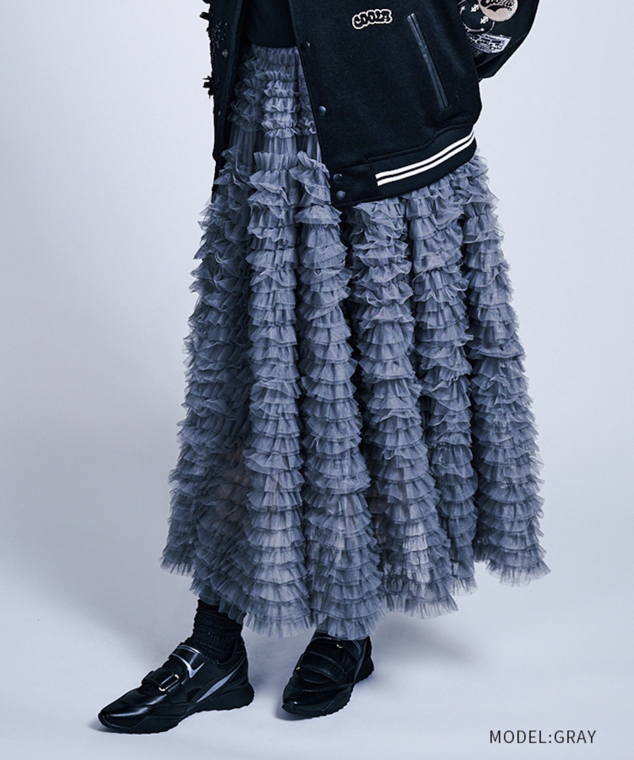 フリルチュールイージーフレアスカート (GRAY) CQ-47104