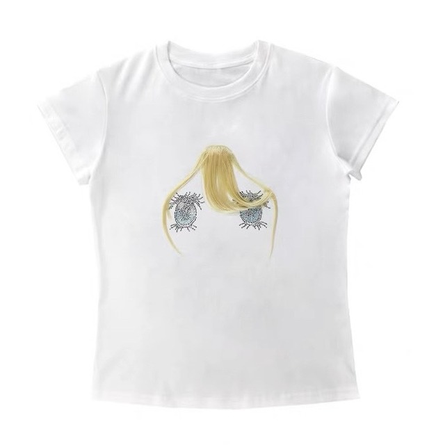 [nit alcove] large-eyed permed diamond fringe wig T-shirt