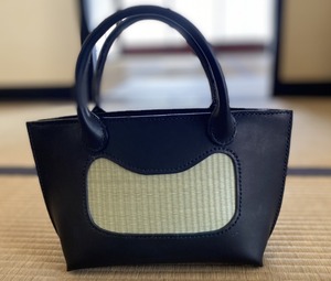 トートバッグ　ブラックレザー×熊本県産畳表