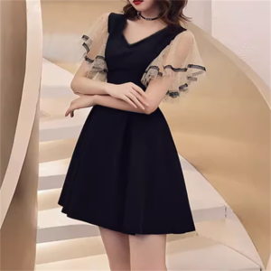 【送料無料】 ドレス ミニドレス ワンピース 衣装 パーティドレス カラードレス ミニ丈 袖あり 半袖 フレア袖 フレアスリーブ Vネック Aライン フレア ドッキング キラキラ 異素材切り替え 透け感 シースルー バイカラー エレガント 可愛い 大人可愛い きれいめ シンプル カジュアル シック コンサバ 華やか 大人 上品 おしゃれ お洒落 主役級 こなれ感 高見え 高級感 フェミニン 無地 夏 30代 40代 レディース 女性用 デート お呼ばれ お茶会 結婚式 二次会 パーティ 演奏会