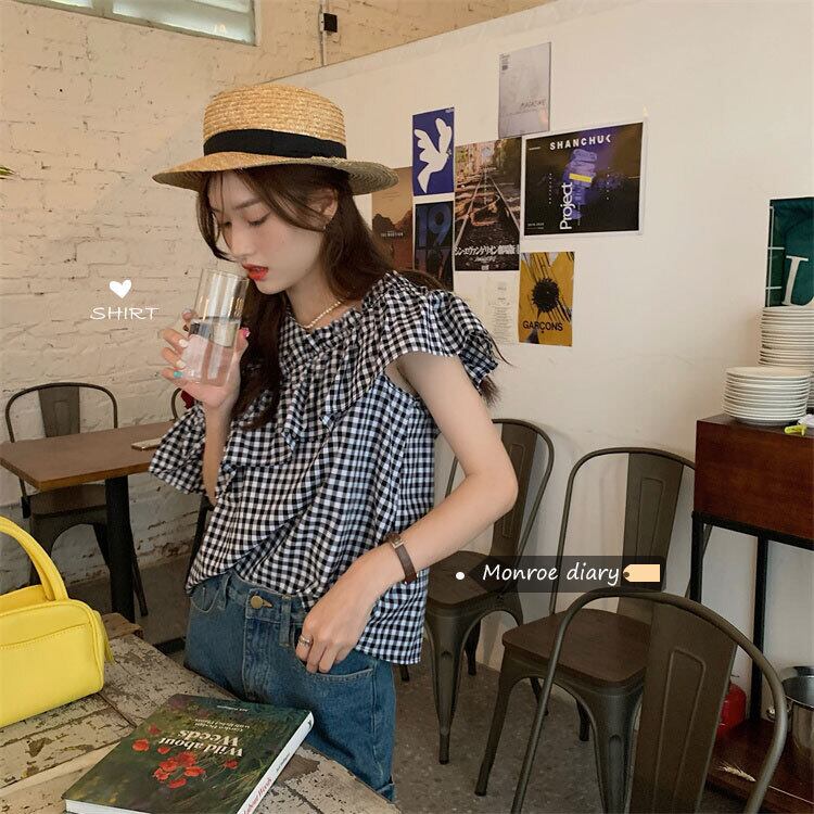 格子柄シャツ サマートップス 大人ガーリー スウィート キュート カジュアル 夏物 オフショルダー モンロー66647710975