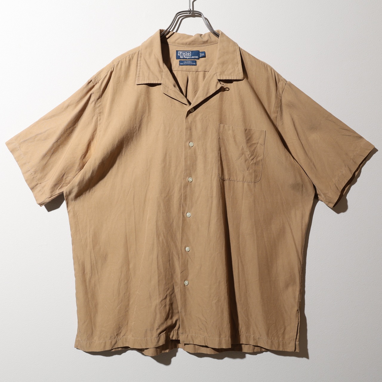 XL タン 完全無地 シルクコットン Caldwell Polo Ralph Lauren ポロラルフローレン 半袖開襟シャツ