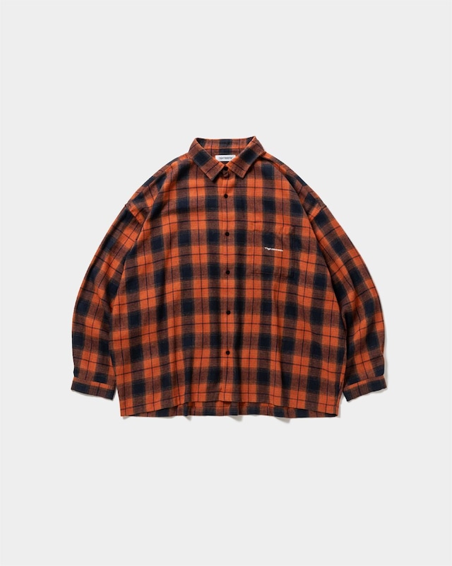 TIGHTBOOTH: PLAID FLANNEL L/S SHIRT  FW26-S02 C/# NAVY x ORANGE SIZE L