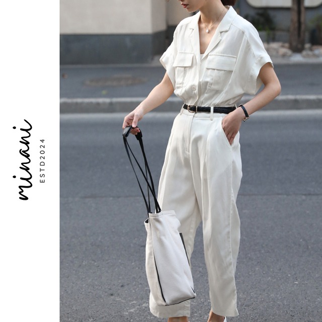 ボタンフロントワイドレッグジャンプスーツ　M0422