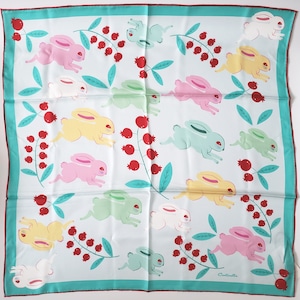 【Centinelle】LINGONBERRY CANDY BUNNIES - Silk Medium Square Scarf インポート アメリカ メキシコ うさぎ ラビット ベリー スカーフ シルク