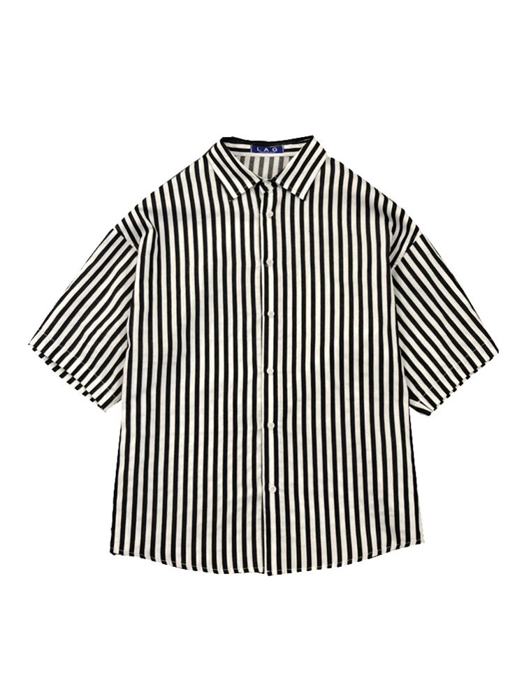 全2色 シャツ トップス ストライプ カジュアル 羽織 半袖