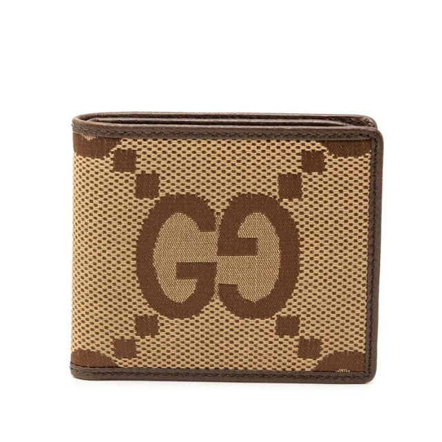 グッチ ジャンボGG 二つ折り財布 699308 ブラウン キャンバス レザー レディース GUCCI 【中古】