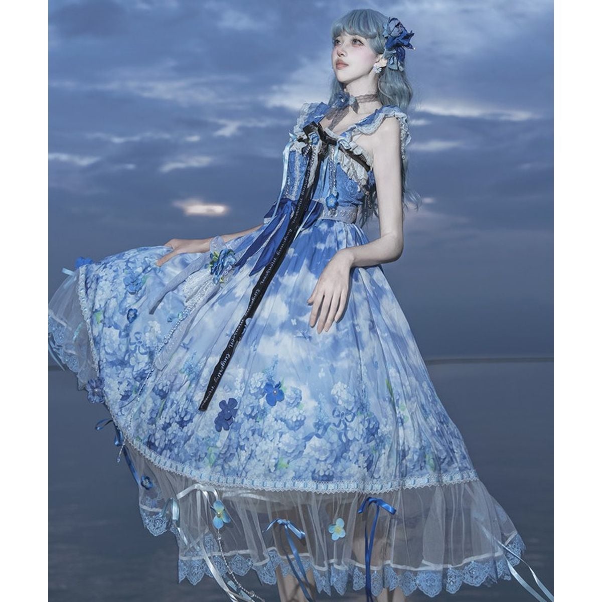 蒼花の水庭・コルセットチュールロングドレスセット | Maiden's Rêve