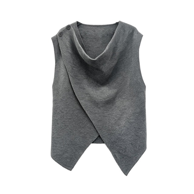 Asymmetric drape knit vest【2color】 C1635