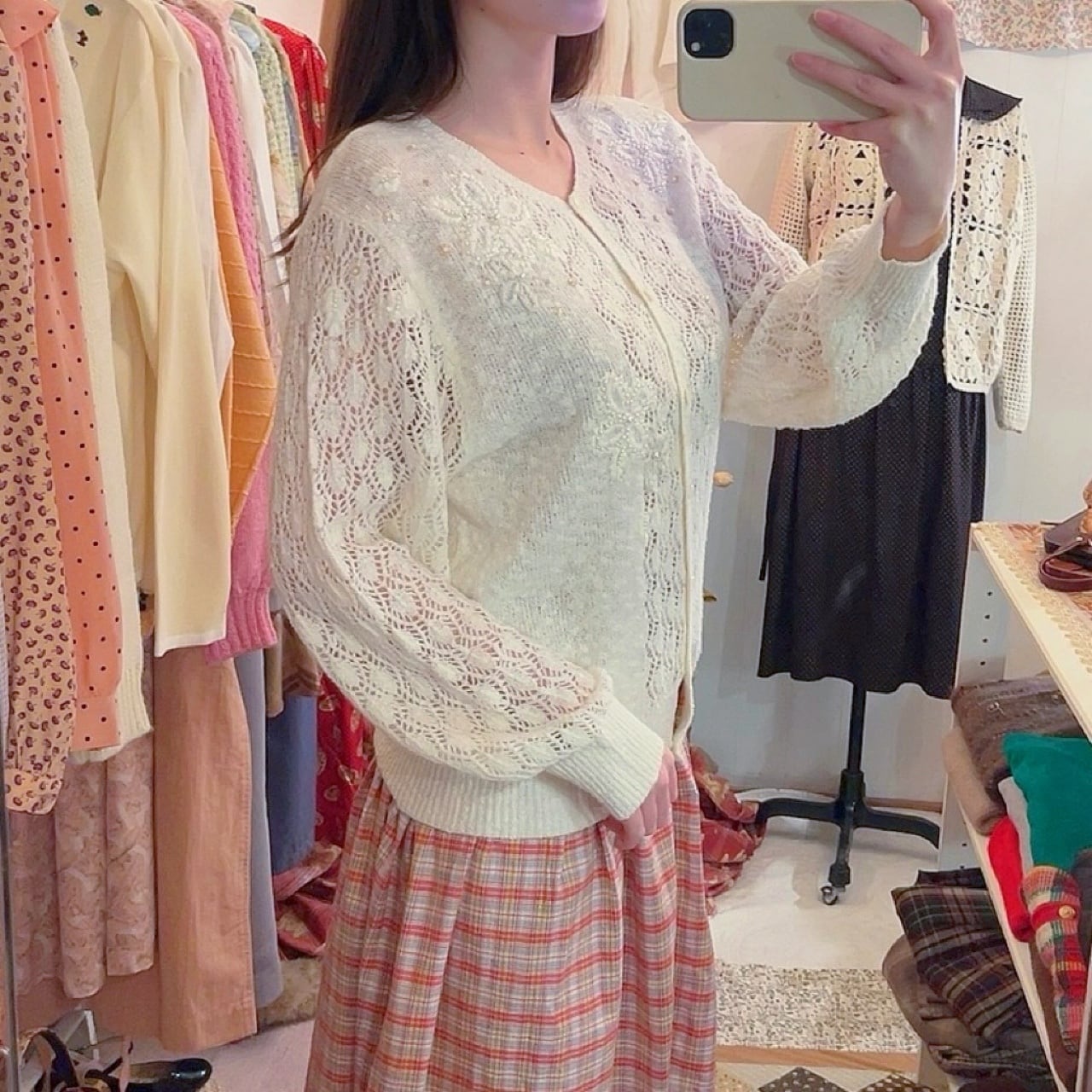 flower sequin open work cardigan