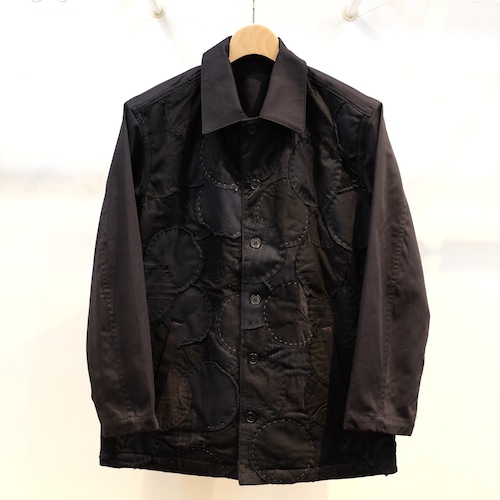 KUON（クオン）　波紋刺し子パッチワーク　シャツジャケット　ブラック