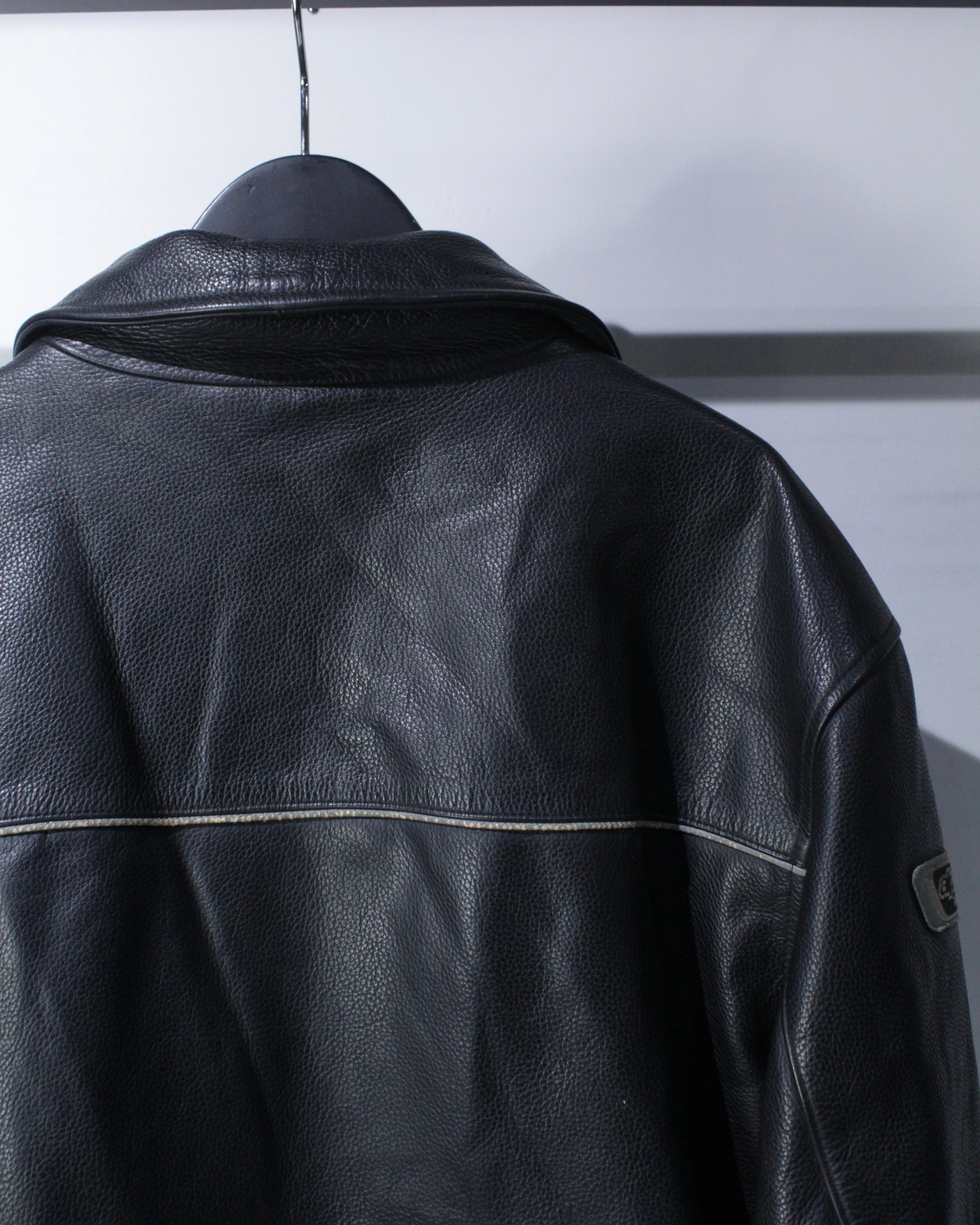 Caka BLACK】“Alpinestars” Logo Patch Zip Up Leather Jacket | Caka