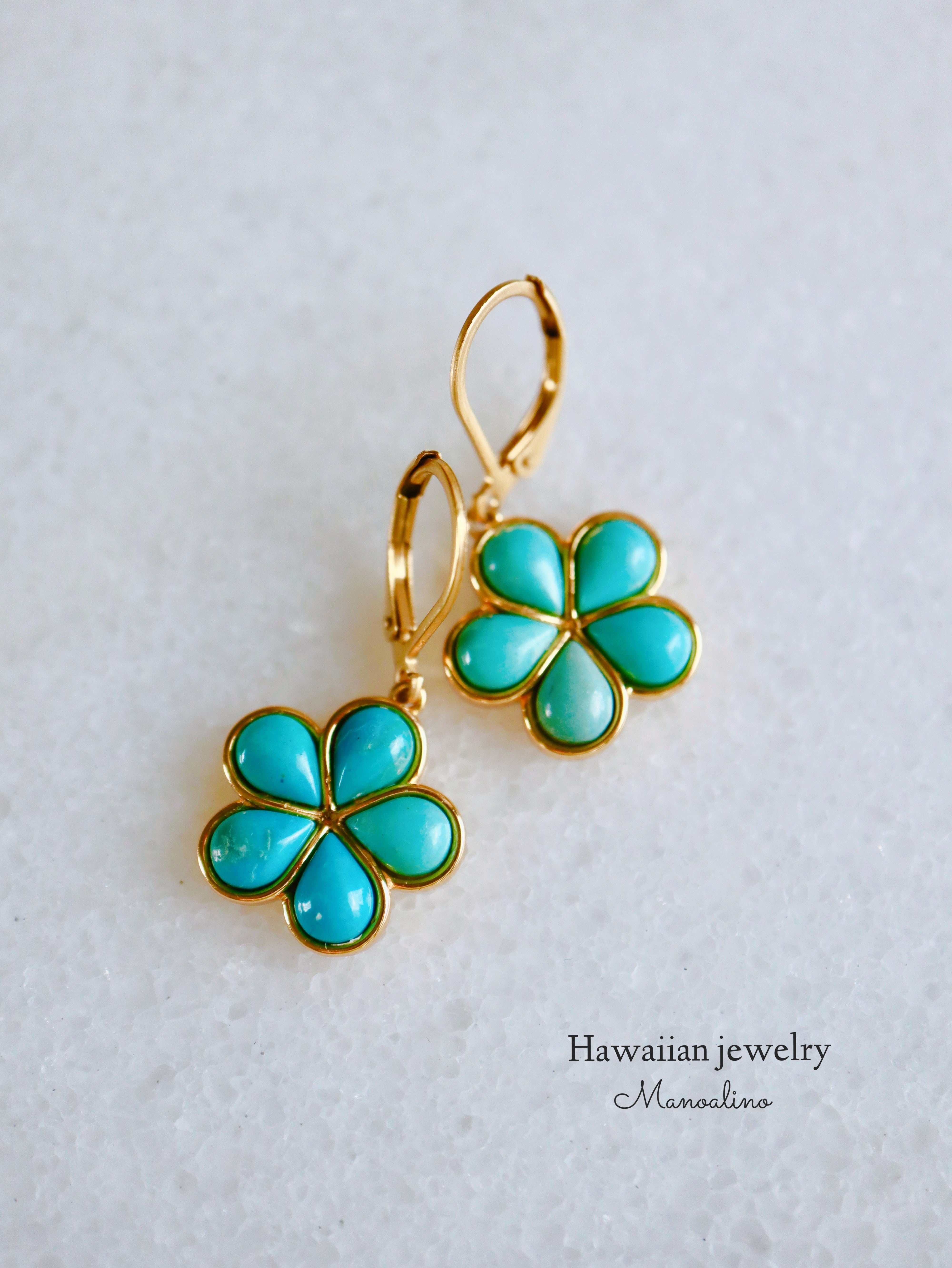 Plumeria turquoise  Hawaiianjewelry(ハワイアンジュエリーＵＳＡアリゾナ州・キングマン産ターコイズプルメリアピアス、イヤリング) | Manoalino  【Hawaiianjewelry・Hawaiianaccessory&select】