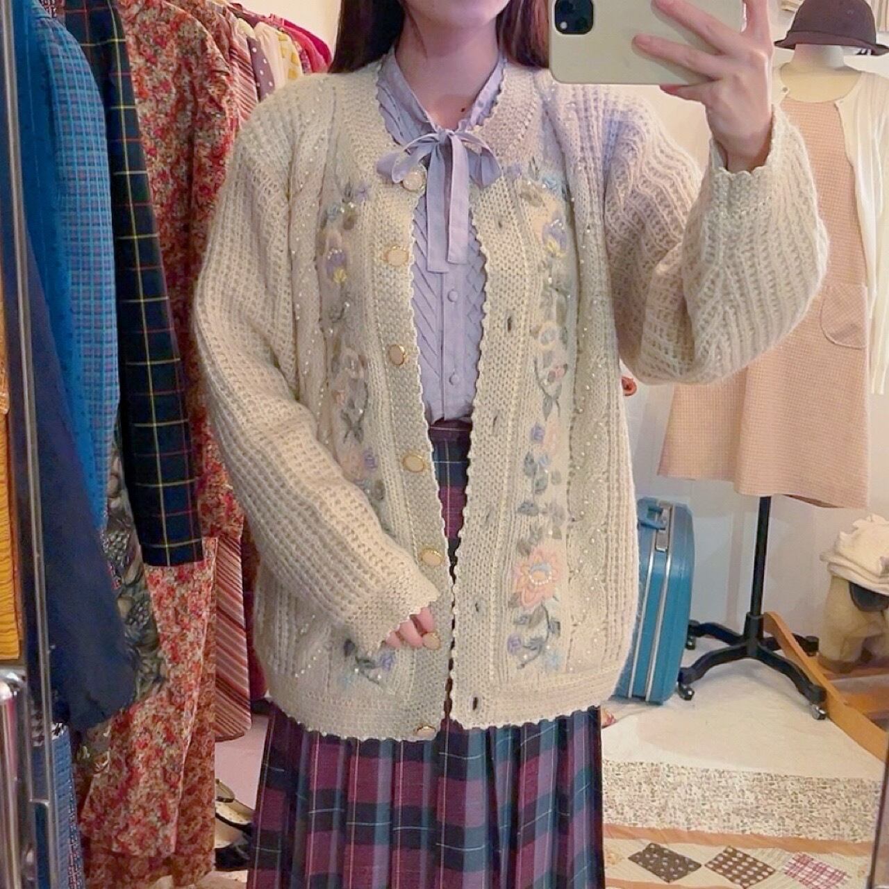 pastel flower embroidery cardigan