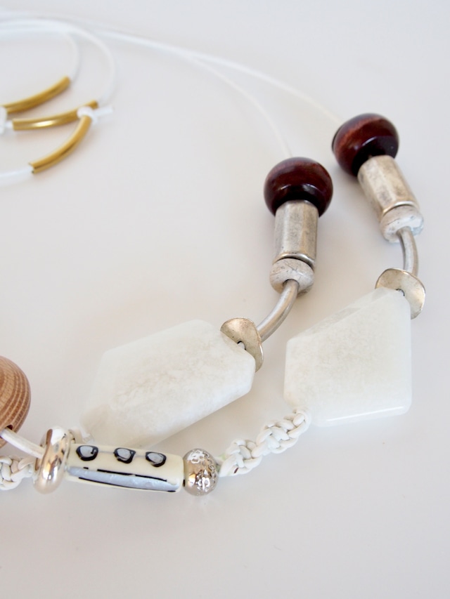 " Adjustable leather necklace " 【white cubic】