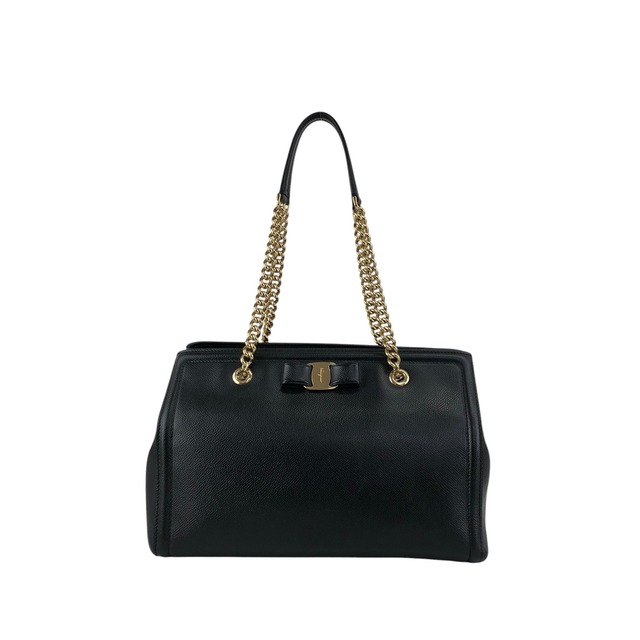 Salvatore Ferragamo サルヴァトーレ フェラガモ ハンドバッグ ブラック ヴァラ レザー チェーンショルダー vintage ヴィンテージ オールド 3bmif6