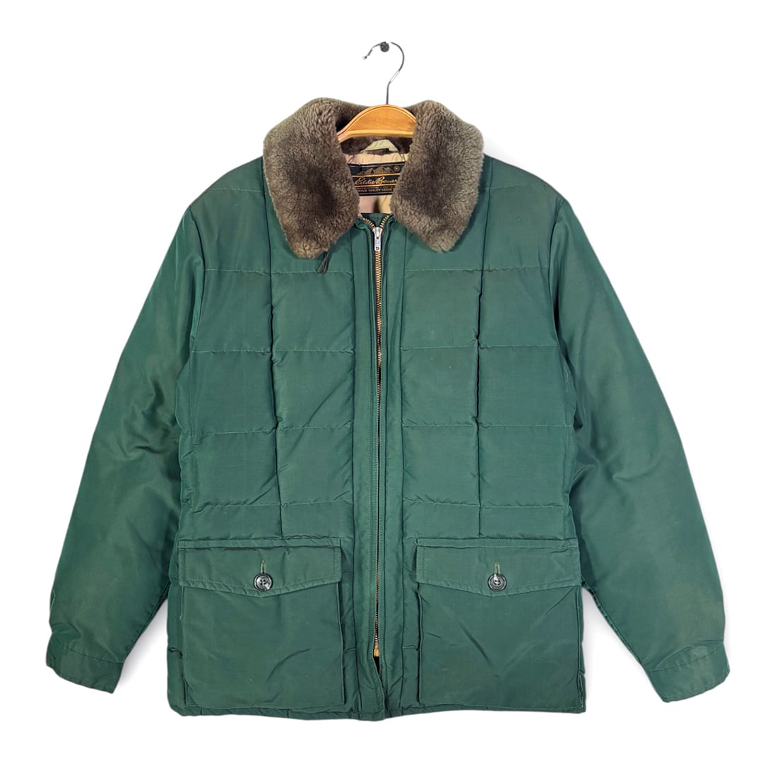 60s 70s エディーバウアー 黒タグ ヴィンテージ ダウンジャケット ユーコンダウン タロンジップ グリーン EDDIE BAUER サイズS相当 古着 DD0514