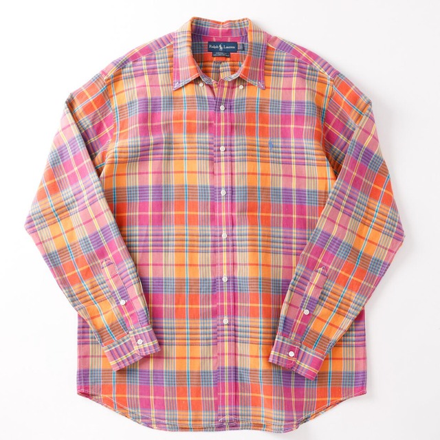 【極美品】80s Ralph Lauren special linen silk check shirt  "CUSTOM FIT" mint condition  ／ ラルフローレン スペシャル リネン シルク チェック シャツ 長袖 サイズS サマーシャツ 夏服
