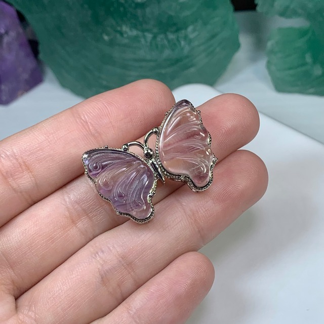 24.フローライト蝶々・横貫通穴☆パーツ