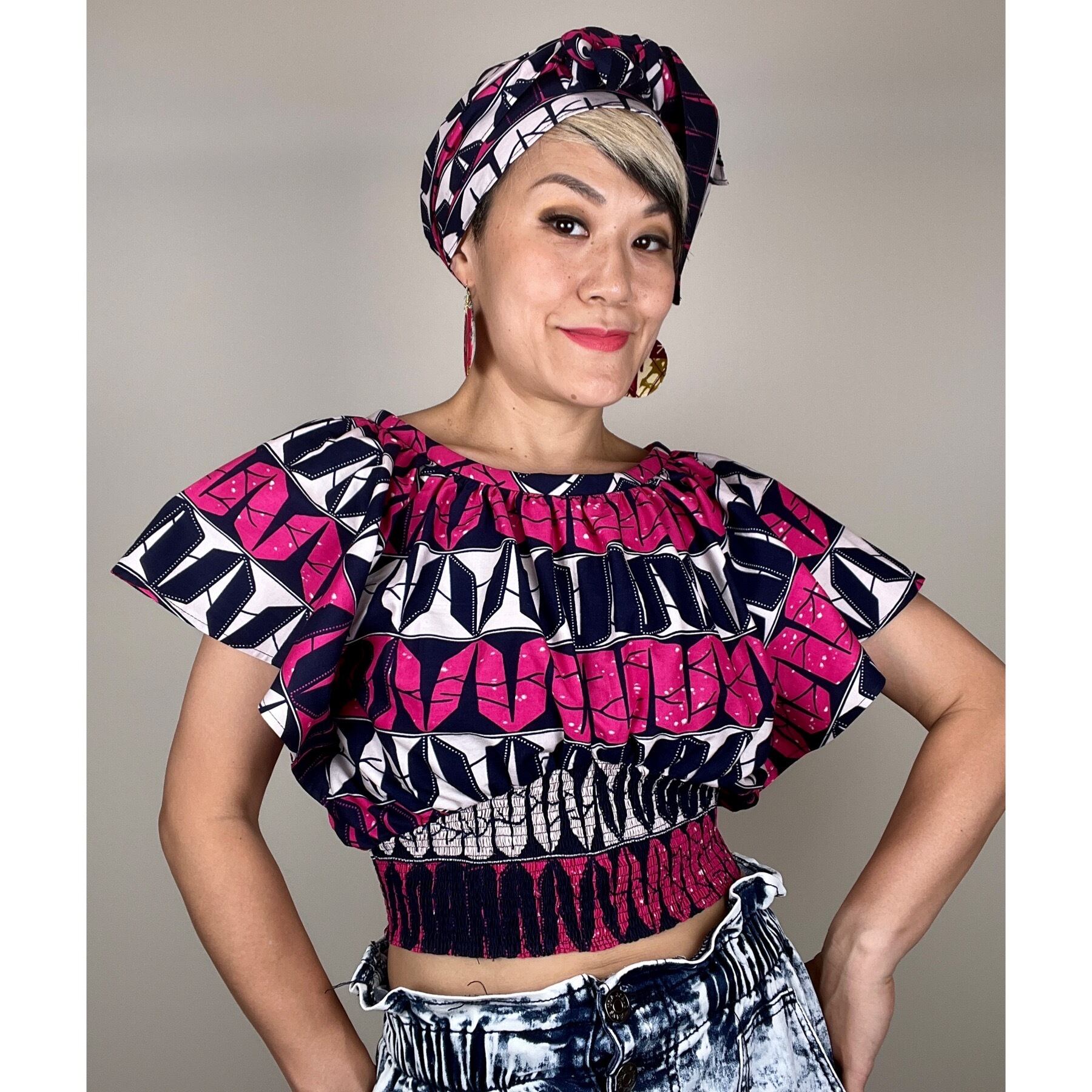 ショート丈フレアカットソー & ターバン 01