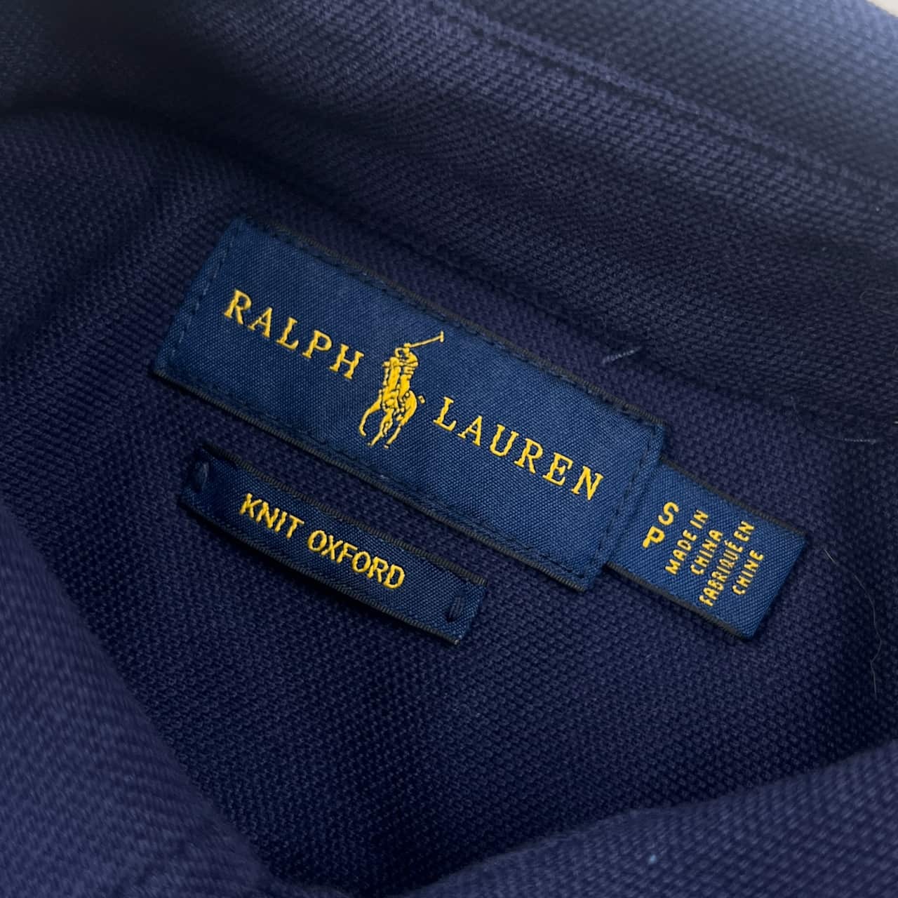 RALPH LAUREN KNIT OXFORD BD ボタンダウン 鹿の子 長袖 ポロシャツ S/ネイビー メンズ