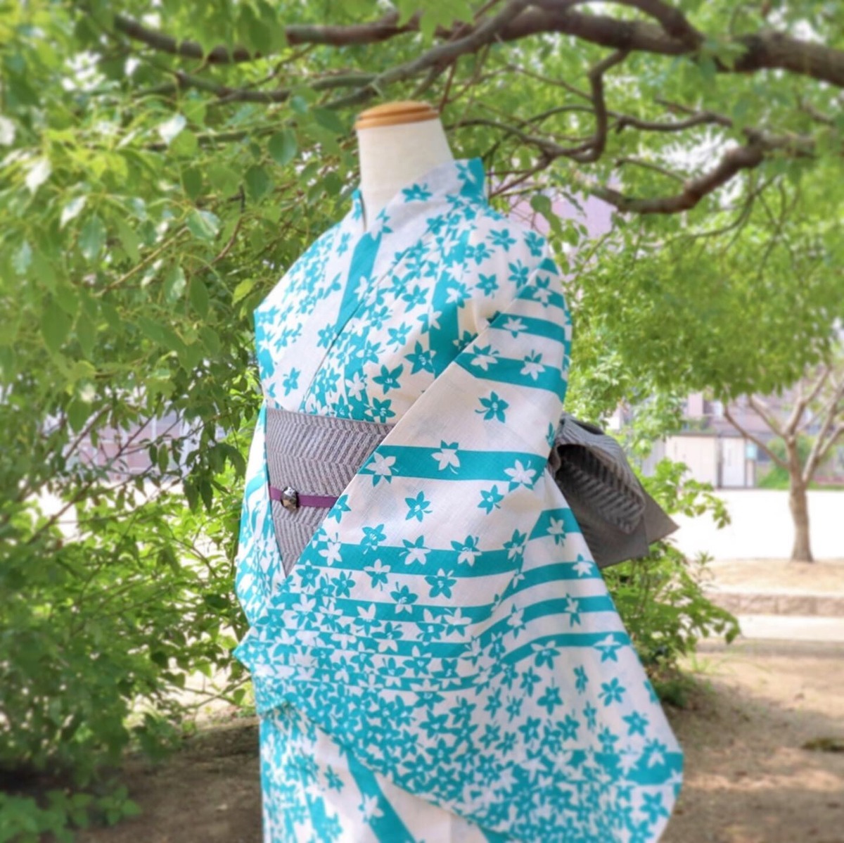 夏紬ゆかた、仕立て上り品、N02a・シワになりにくいポリエステル素材  