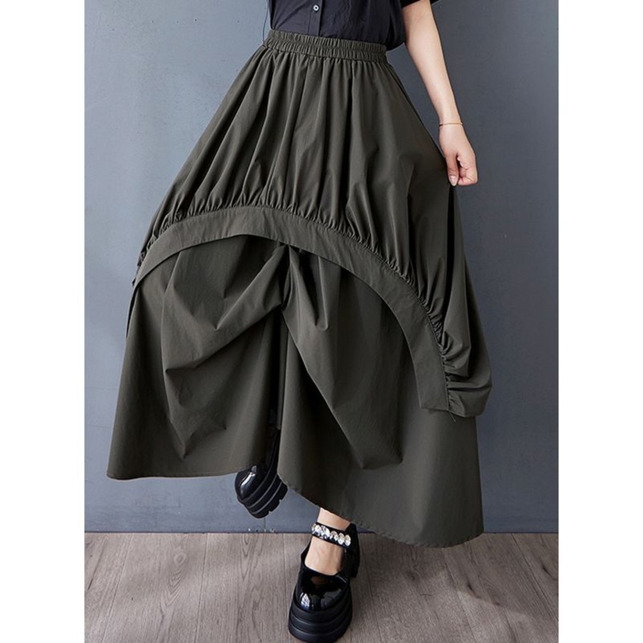 アシンメトリー ギャザーフレアスカート 00170