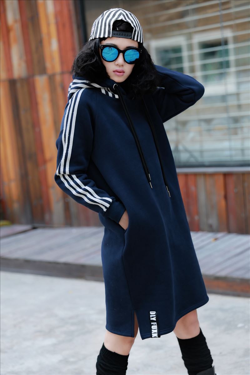 ルコックパーカーワンピース ワンピース パーカーワンピース 膝丈 無地 春 秋 冬 フード付き