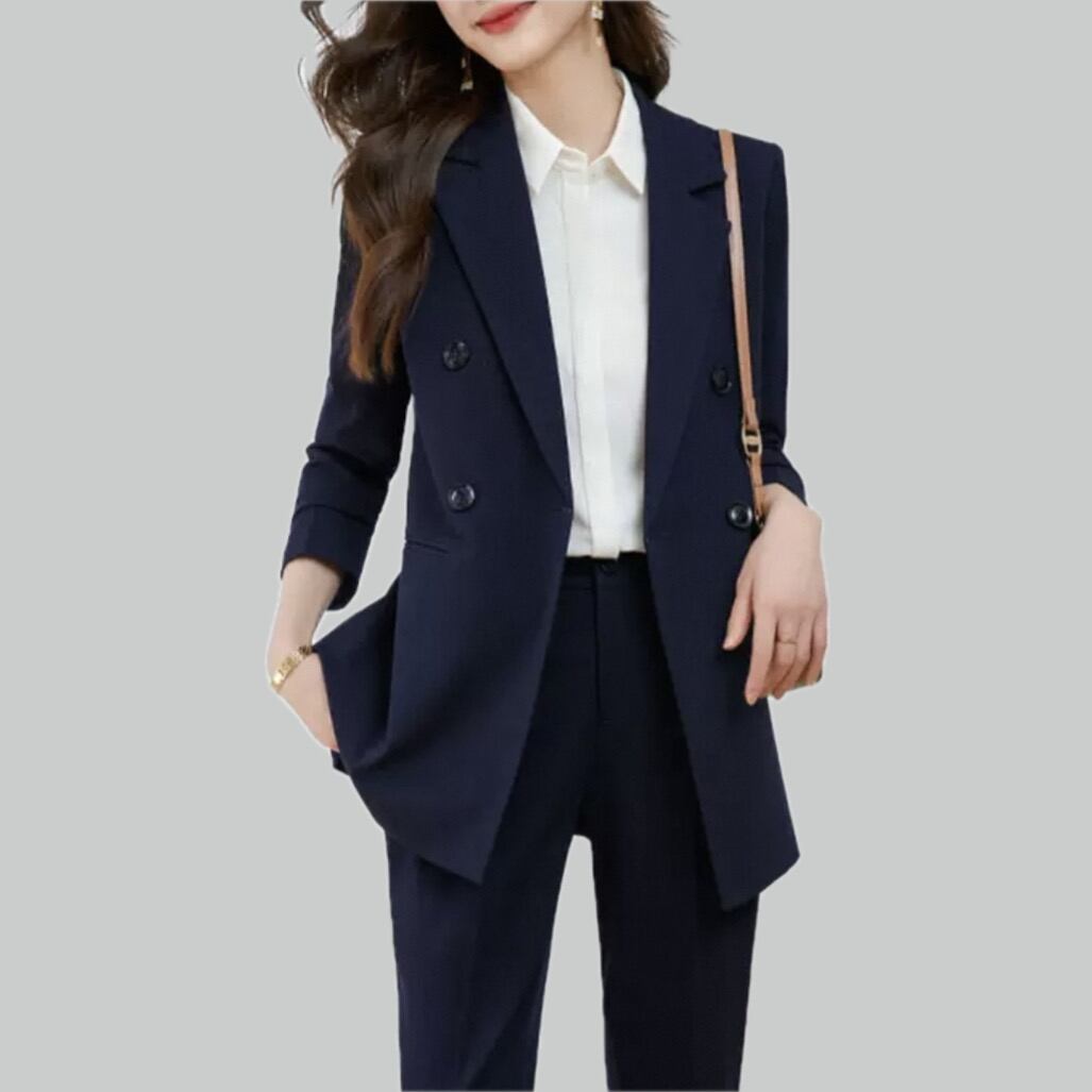 Double botton mid length tailored jacket and pants setup 00079